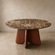 Zena 36" Round Coffee Table | Spainish Emperador Marble Top | Brown Mango Wood Cross Legs By The  Urban Port