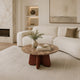 Zena 36" Round Coffee Table | Spainish Emperador Marble Top | Brown Mango Wood Cross Legs By The  Urban Port