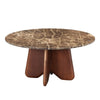 Zena 36" Round Coffee Table | Spainish Emperador Marble Top | Brown Mango Wood Cross Legs By The  Urban Port