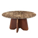 Zena 36" Round Coffee Table | Spainish Emperador Marble Top | Brown Mango Wood Cross Legs By The  Urban Port