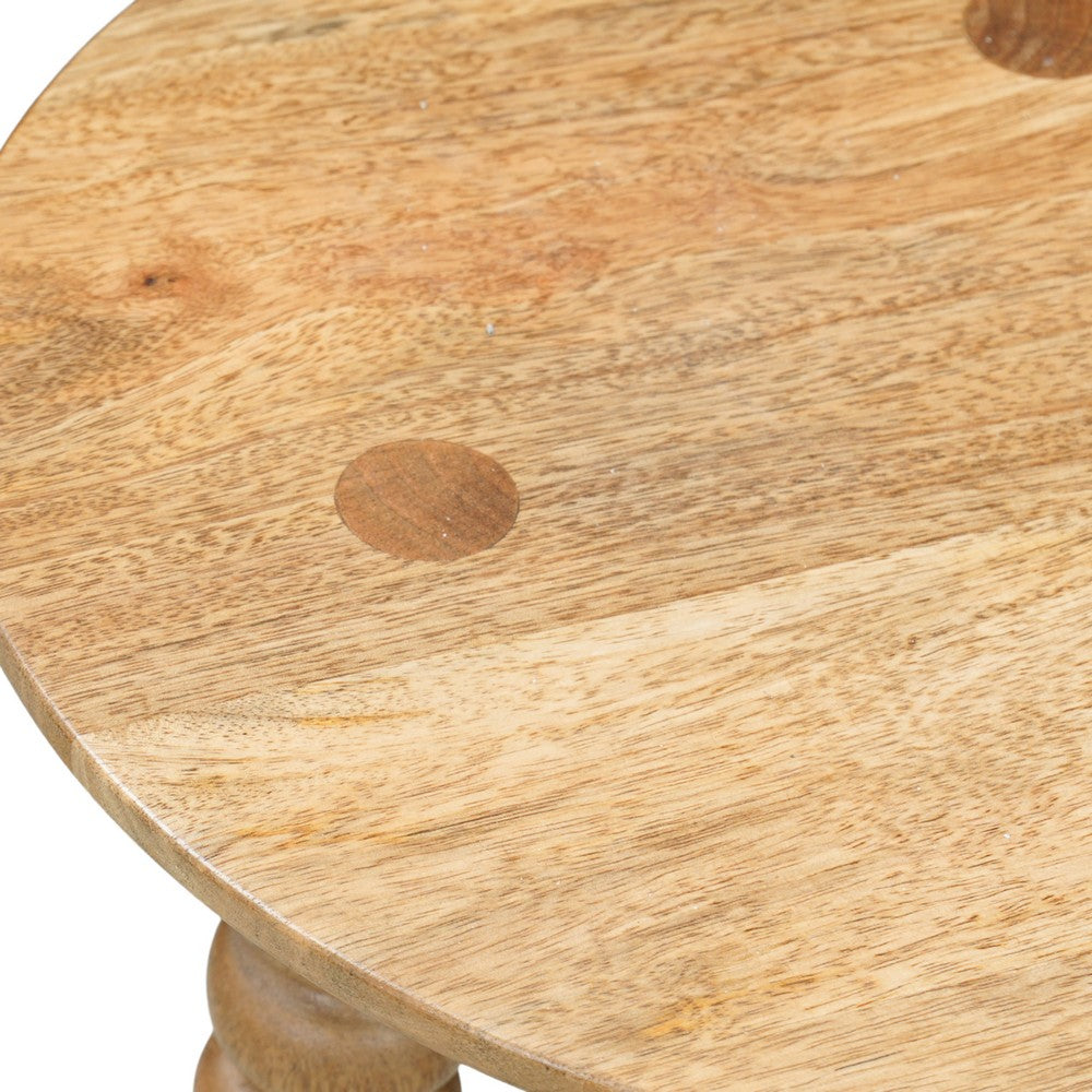 Geya Round Side Table, Tripod Spindle Legs, Natural Brown Mango Wood, 24 Inch High By The Urban Port