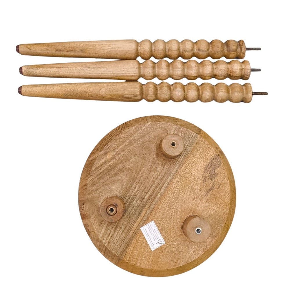 Geya Round Side Table, Tripod Spindle Legs, Natural Brown Mango Wood, 24 Inch High By The Urban Port