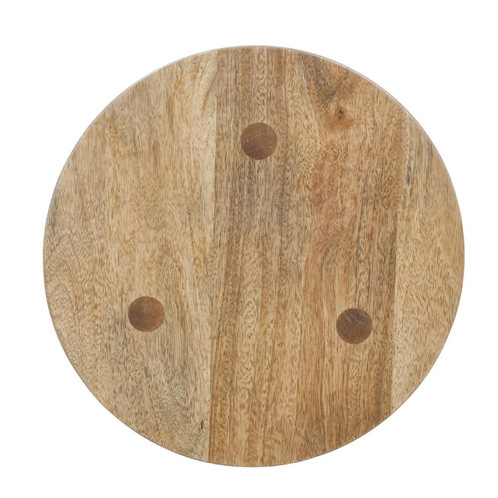 Geya Round Side Table, Tripod Spindle Legs, Natural Brown Mango Wood, 24 Inch High By The Urban Port