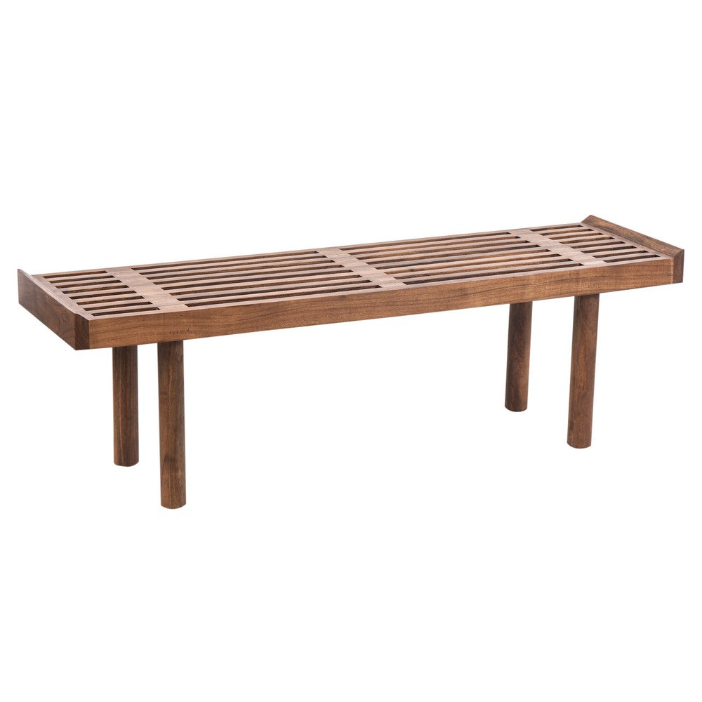 Amy Indoor Outdoor Bench | 54" Slatted Seat | Cylindrical Legs | Walnut Brown Acacia Wood By The Urban Port