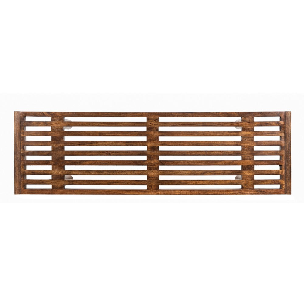 Amy Indoor Outdoor Bench | 54" Slatted Seat | Cylindrical Legs | Walnut Brown Acacia Wood By The Urban Port