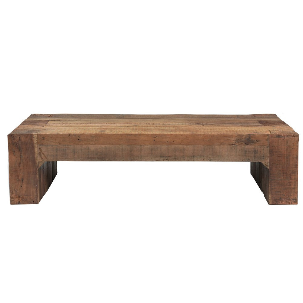 Kiosk 60 " Coffee Table | Reclaimed Wood | Rustic Brown Finish | Wide Panel Legs By The Urban Port