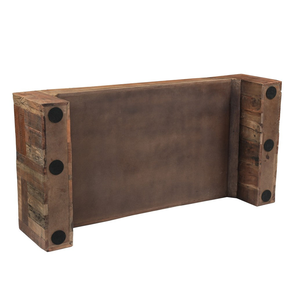 Kiosk 60 " Coffee Table | Reclaimed Wood | Rustic Brown Finish | Wide Panel Legs By The Urban Port