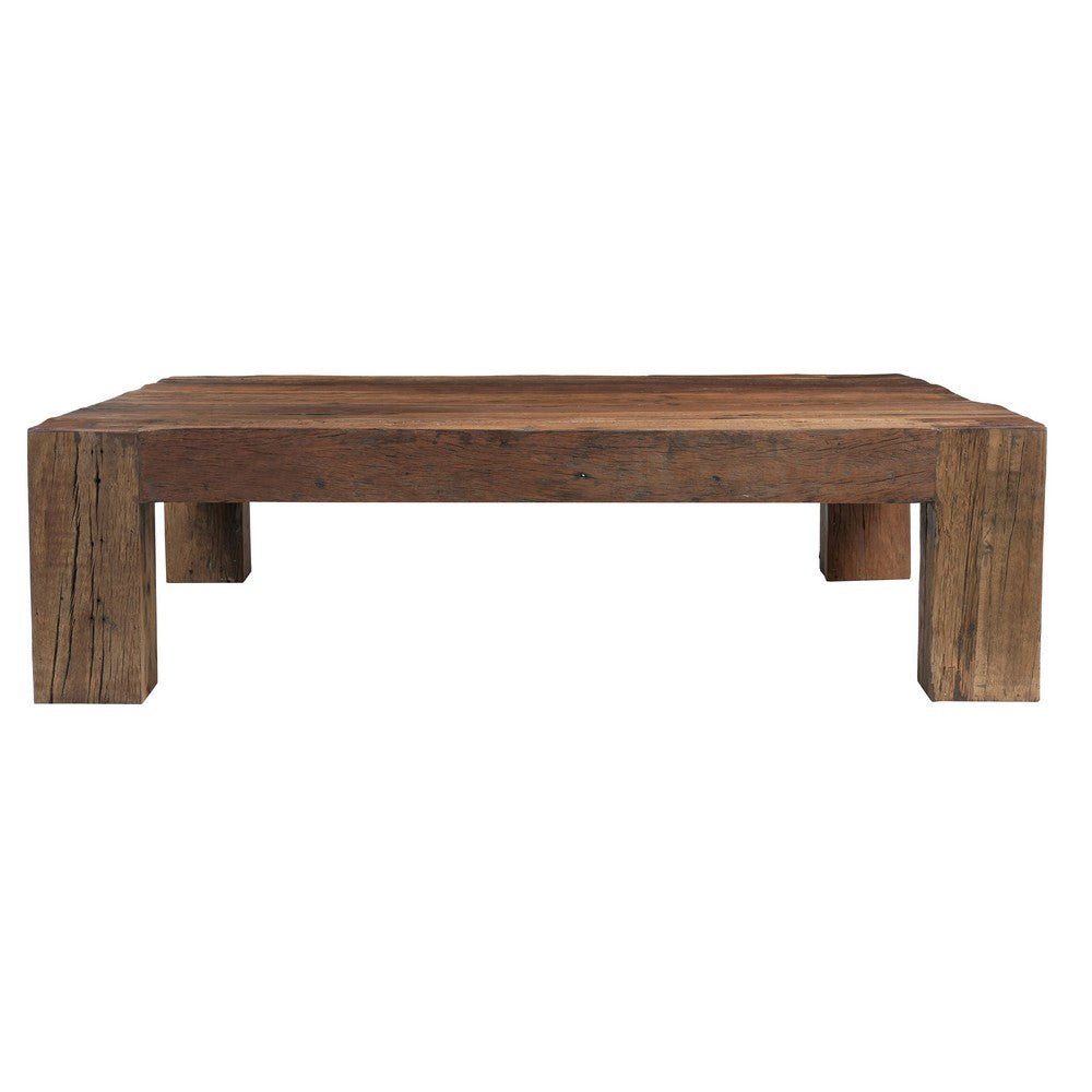 Kiosk 55 " Square Coffee Table | Reclaimed Wood | Rustic Brown Finish | Block Style Legs By The Urban Port