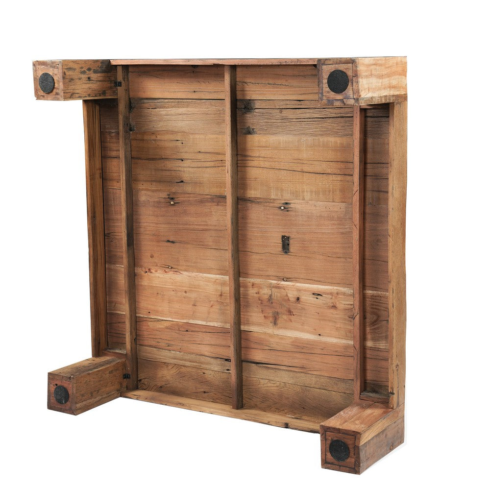 Kiosk 55 " Square Coffee Table | Reclaimed Wood | Rustic Brown Finish | Block Style Legs By The Urban Port