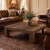 Kiosk 55 " Square Coffee Table | Reclaimed Wood | Rustic Brown Finish | Block Style Legs By The Urban Port