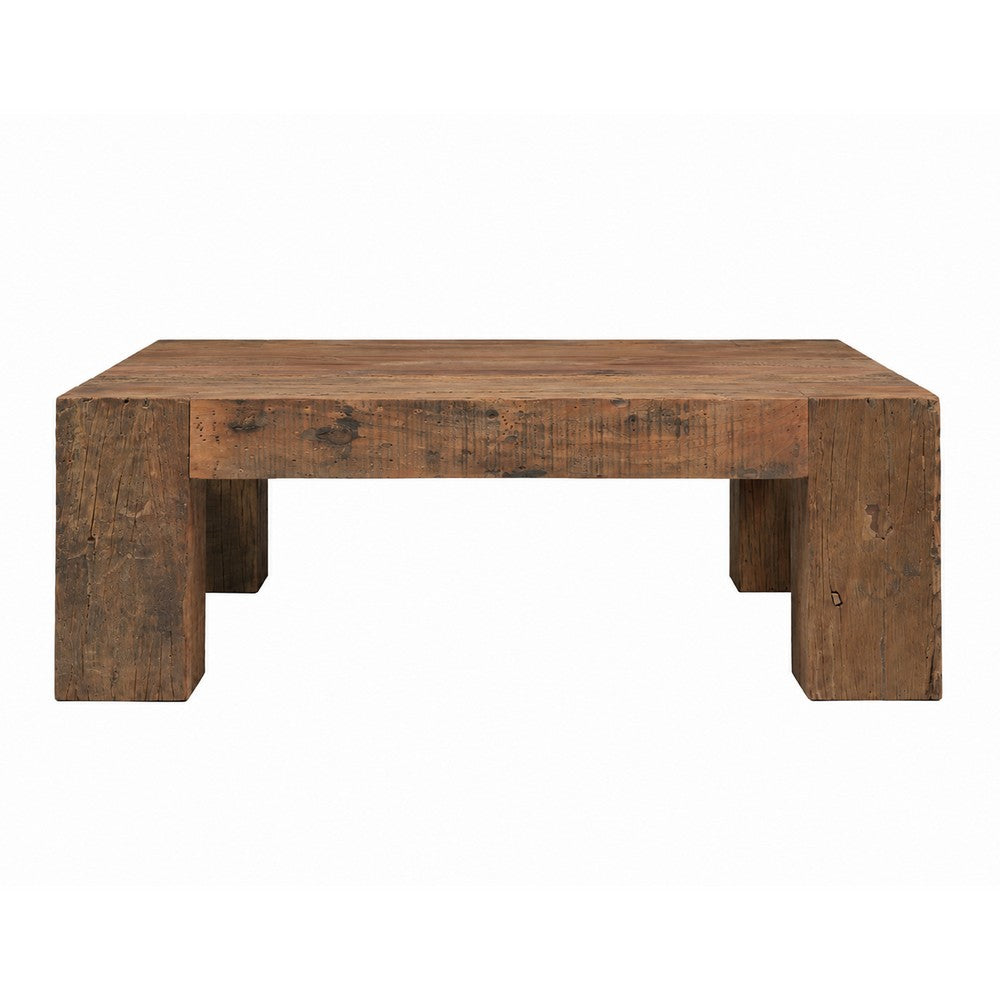 Kiosk 40 " Square Coffee Table | Reclaimed Wood | Rustic Brown Finish | Chunky Block Legs By The Urban Port