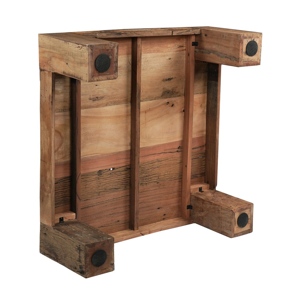 Kiosk 40 " Square Coffee Table | Reclaimed Wood | Rustic Brown Finish | Chunky Block Legs By The Urban Port