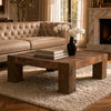 Kiosk 40 " Square Coffee Table | Reclaimed Wood | Rustic Brown Finish | Chunky Block Legs By The Urban Port