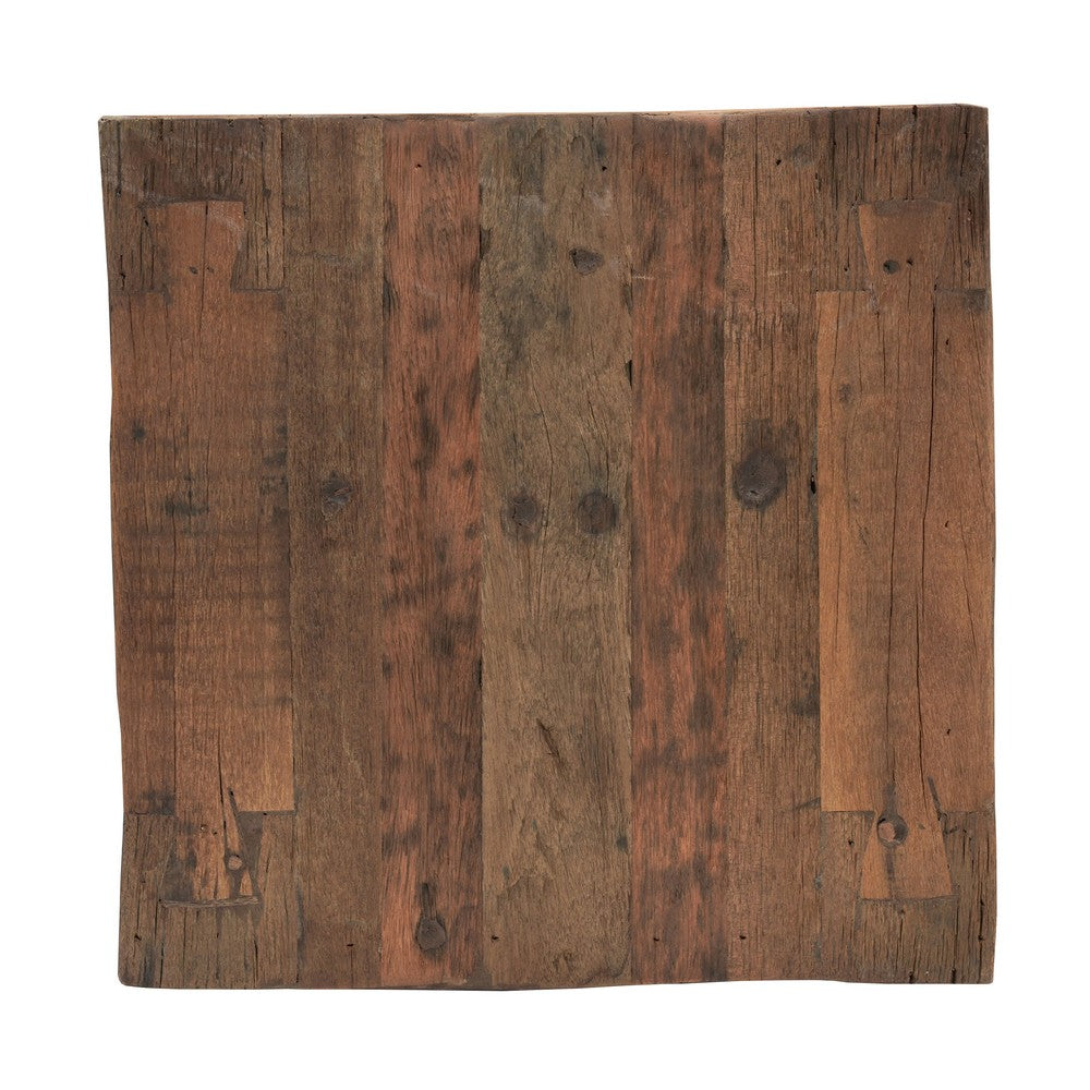 Kiosk Side End Table | Reclaimed Wood | Rustic Brown Finish | Chunky Block Legs | 20 " By The Urban Port