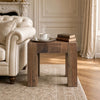 Kiosk Side End Table | Reclaimed Wood | Rustic Brown Finish | Chunky Block Legs | 20 " By The Urban Port