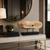Kyni 24 " Natural Brown Acacia Wood Tabletop Sculpture | Organic Oval Decor | Black Iron Base By The Urban Port