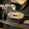 Kyni 24 " Natural Brown Acacia Wood Tabletop Sculpture | Organic Oval Decor | Black Iron Base By The Urban Port