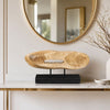 Kyni 24 " Natural Brown Acacia Wood Tabletop Sculpture | Organic Oval Decor | Black Iron Base By The Urban Port