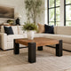 Kisa 44" Square Coffee Table | Sandblasted Block Legs | Coffee Brown Mango Wood By The Urban Port