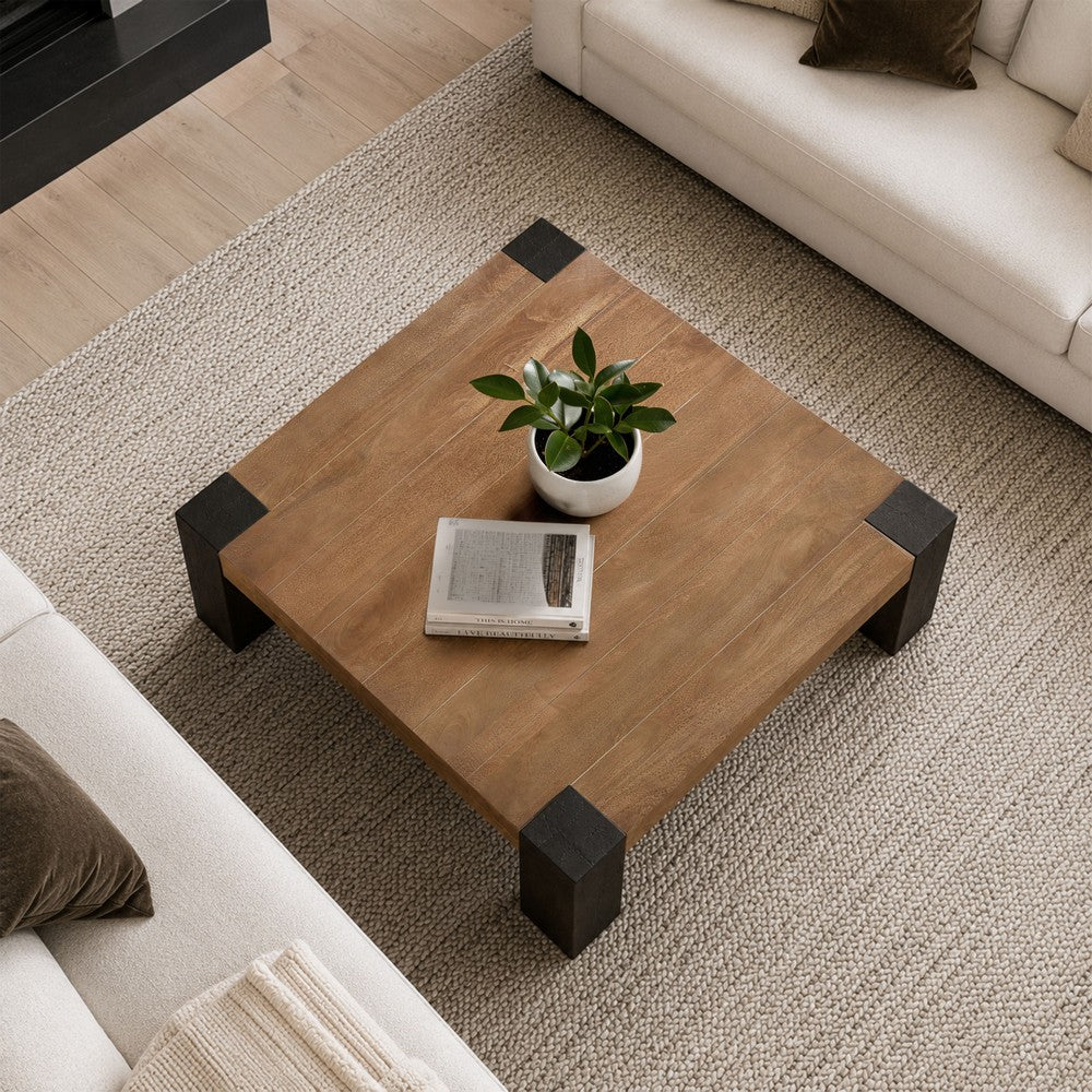 Kisa 44" Square Coffee Table | Sandblasted Block Legs | Coffee Brown Mango Wood By The Urban Port