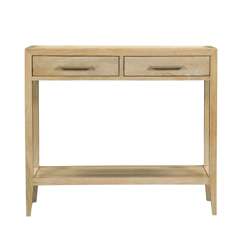 Unya 36" Sofa Console Table w Shelf | 2 Drawers | Natural Brown Mango Wood | Organic Decor By The Urban Port