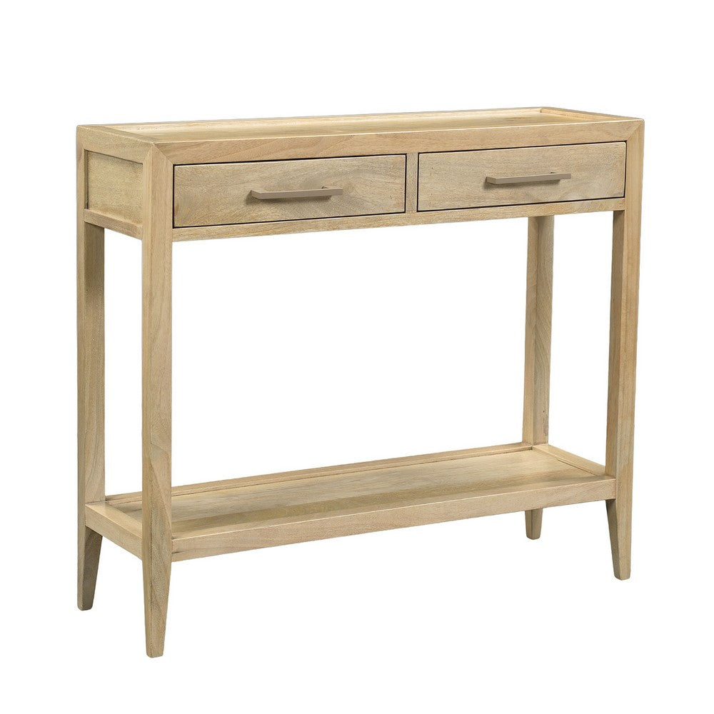 Unya 36" Sofa Console Table w Shelf | 2 Drawers | Natural Brown Mango Wood | Organic Decor By The Urban Port