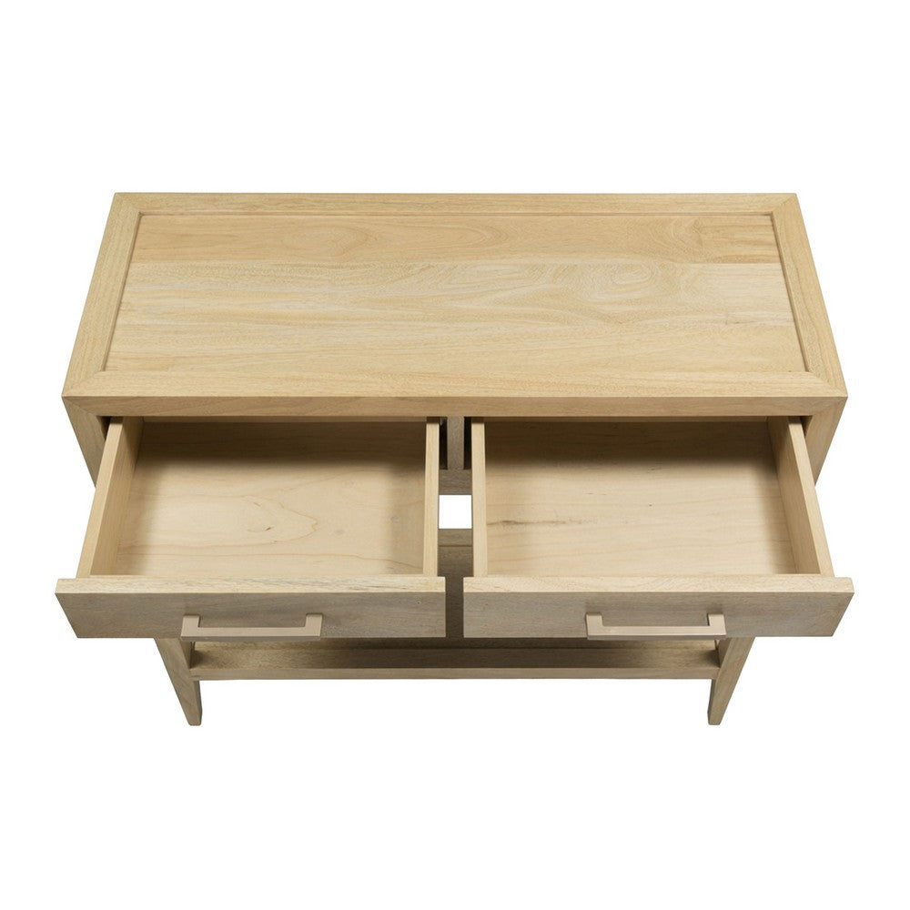 Unya 36" Sofa Console Table w Shelf | 2 Drawers | Natural Brown Mango Wood | Organic Decor By The Urban Port