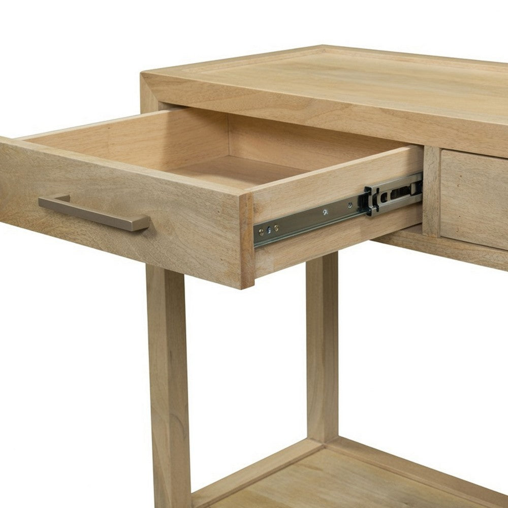 Unya 36" Sofa Console Table w Shelf | 2 Drawers | Natural Brown Mango Wood | Organic Decor By The Urban Port