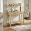 Unya 36" Sofa Console Table w Shelf | 2 Drawers | Natural Brown Mango Wood | Organic Decor By The Urban Port
