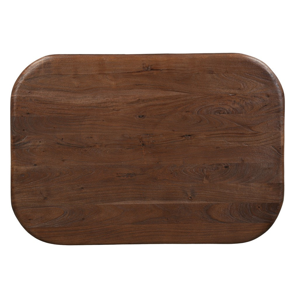 Lori 45 Inch Coffee Table | Drum Pedestal Base | Sandblasted Dark Walnut Brown | Acacia Wood By The Urban Port