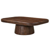 Lori 45 Inch Coffee Table | Drum Pedestal Base | Sandblasted Dark Walnut Brown | Acacia Wood By The Urban Port