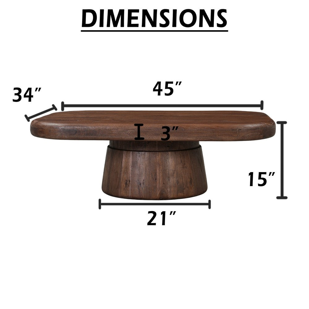 Lori 45 Inch Coffee Table | Drum Pedestal Base | Sandblasted Dark Walnut Brown | Acacia Wood By The Urban Port