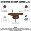 Lori 45 Inch Coffee Table | Drum Pedestal Base | Sandblasted Dark Walnut Brown | Acacia Wood By The Urban Port