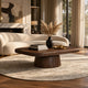 Lori 45 Inch Coffee Table | Drum Pedestal Base | Sandblasted Dark Walnut Brown | Acacia Wood By The Urban Port