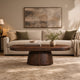 Lori 45 Inch Coffee Table | Drum Pedestal Base | Sandblasted Dark Walnut Brown | Acacia Wood By The Urban Port