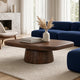 Lori 45 Inch Coffee Table | Drum Pedestal Base | Sandblasted Dark Walnut Brown | Acacia Wood By The Urban Port