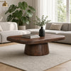 Lori 45 Inch Coffee Table | Drum Pedestal Base | Sandblasted Dark Walnut Brown | Acacia Wood By The Urban Port
