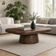 Lori 45 Inch Coffee Table | Drum Pedestal Base | Sandblasted Dark Walnut Brown | Acacia Wood By The Urban Port