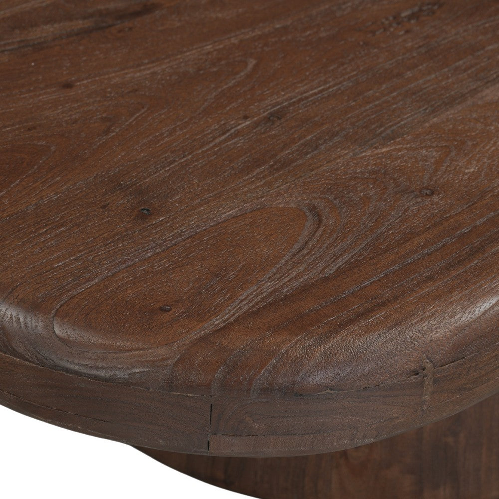 Lori 45 Inch Coffee Table | Drum Pedestal Base | Sandblasted Dark Walnut Brown | Acacia Wood By The Urban Port