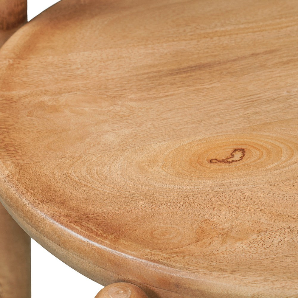 Maona Bar Stool Chair with Round Seat | Curved Open Back | Natural Brown Mango Wood By The Urban Port