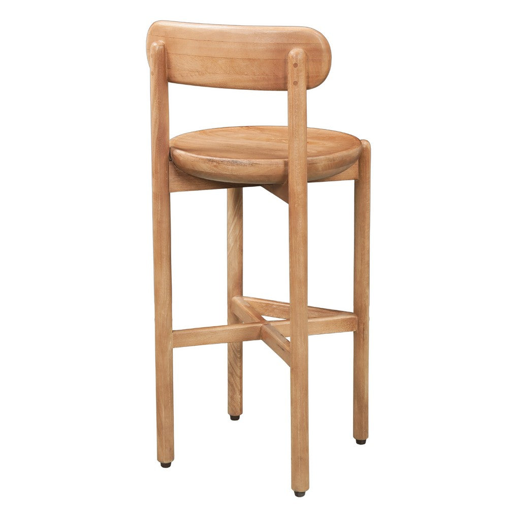 Maona Bar Stool Chair with Round Seat | Curved Open Back | Natural Brown Mango Wood By The Urban Port