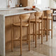 Maona Bar Stool Chair with Round Seat | Curved Open Back | Natural Brown Mango Wood By The Urban Port