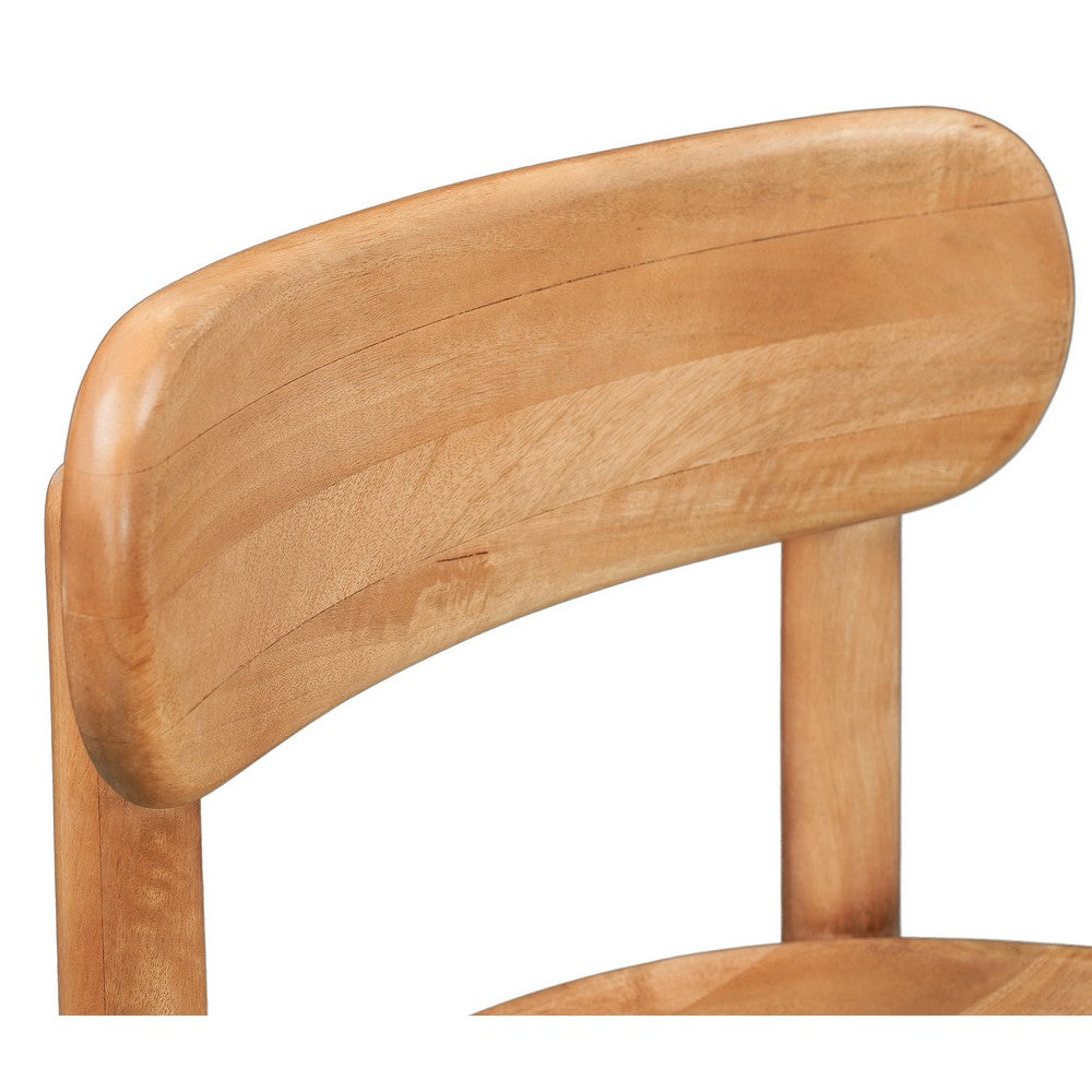 Maona Bar Stool Chair with Round Seat | Curved Open Back | Natural Brown Mango Wood By The Urban Port