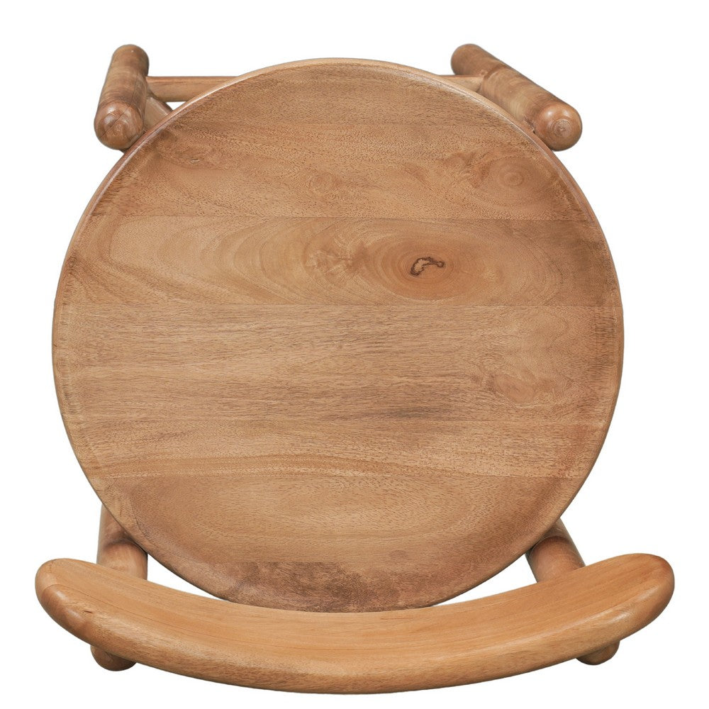 Maona Bar Stool Chair with Round Seat | Curved Open Back | Natural Brown Mango Wood By The Urban Port