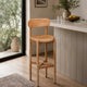 Maona Bar Stool Chair with Round Seat | Curved Open Back | Natural Brown Mango Wood By The Urban Port