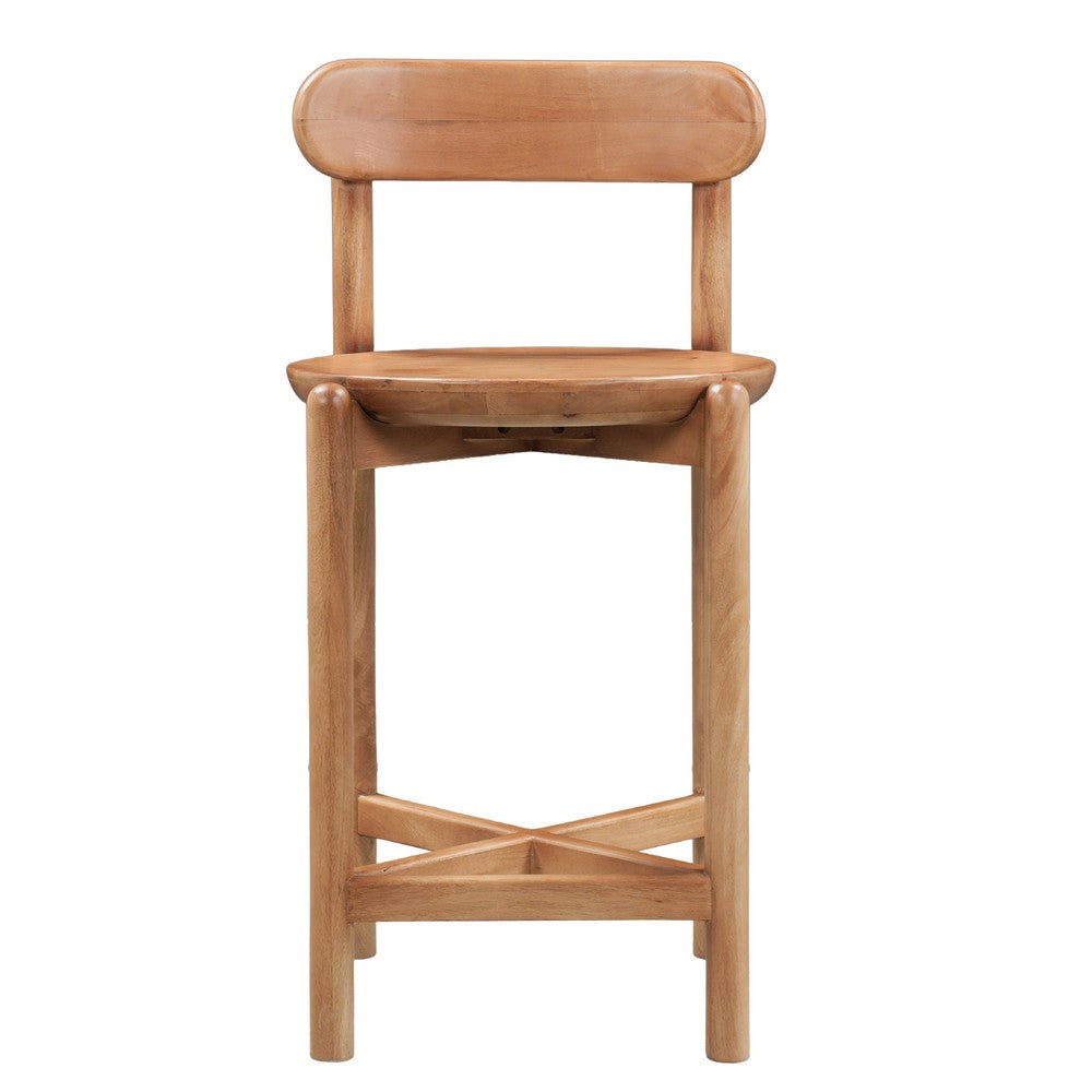 Maona Counter Stool Chair with Round Seat | Curved Open Back | Natural Brown Mango Wood By The Urban Port