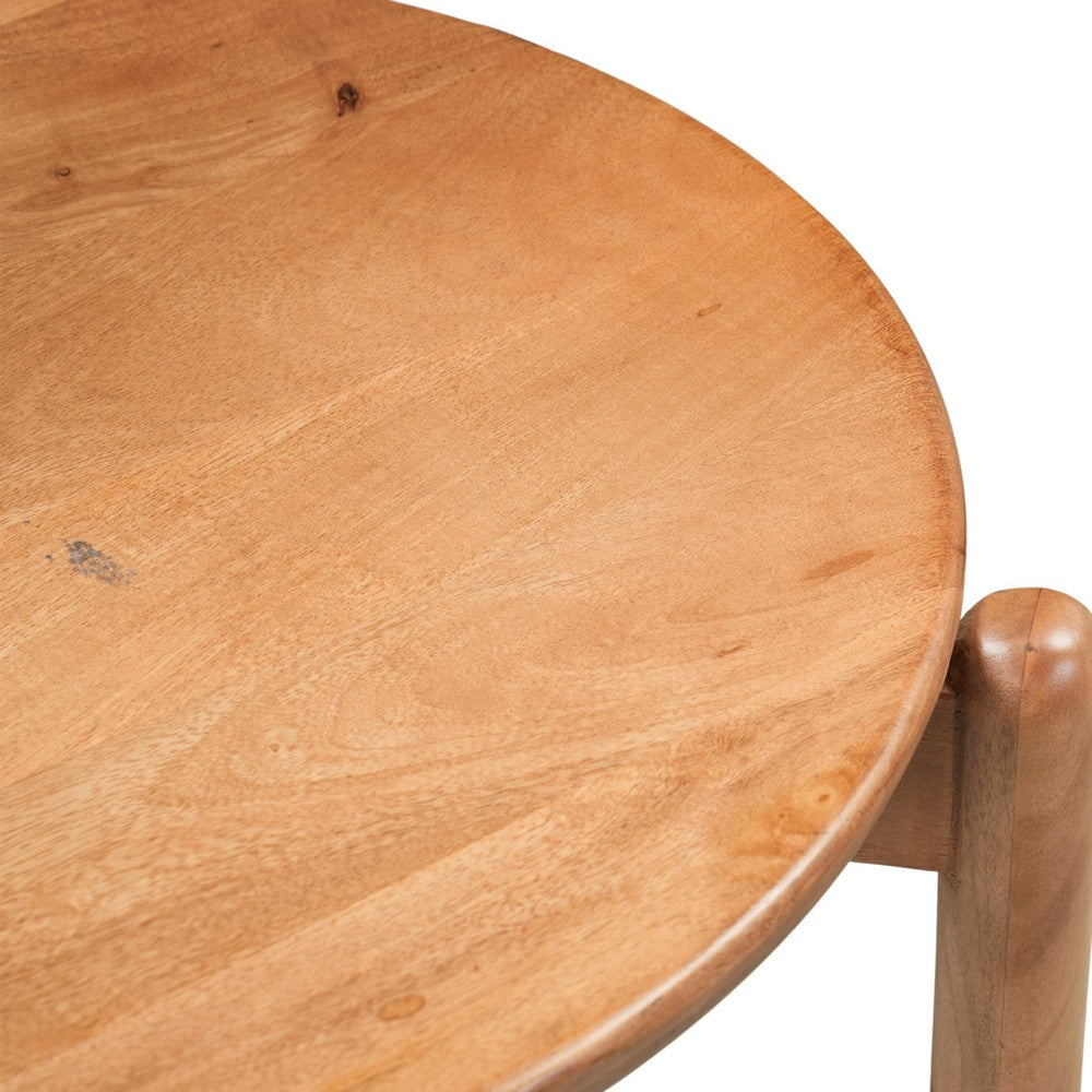 Maona Counter Stool Chair with Round Seat | Curved Open Back | Natural Brown Mango Wood By The Urban Port