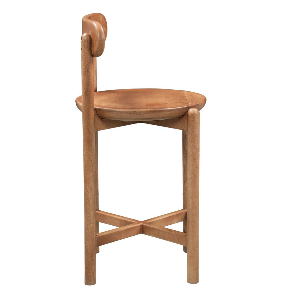 Maona Counter Stool Chair with Round Seat | Curved Open Back | Natural Brown Mango Wood By The Urban Port