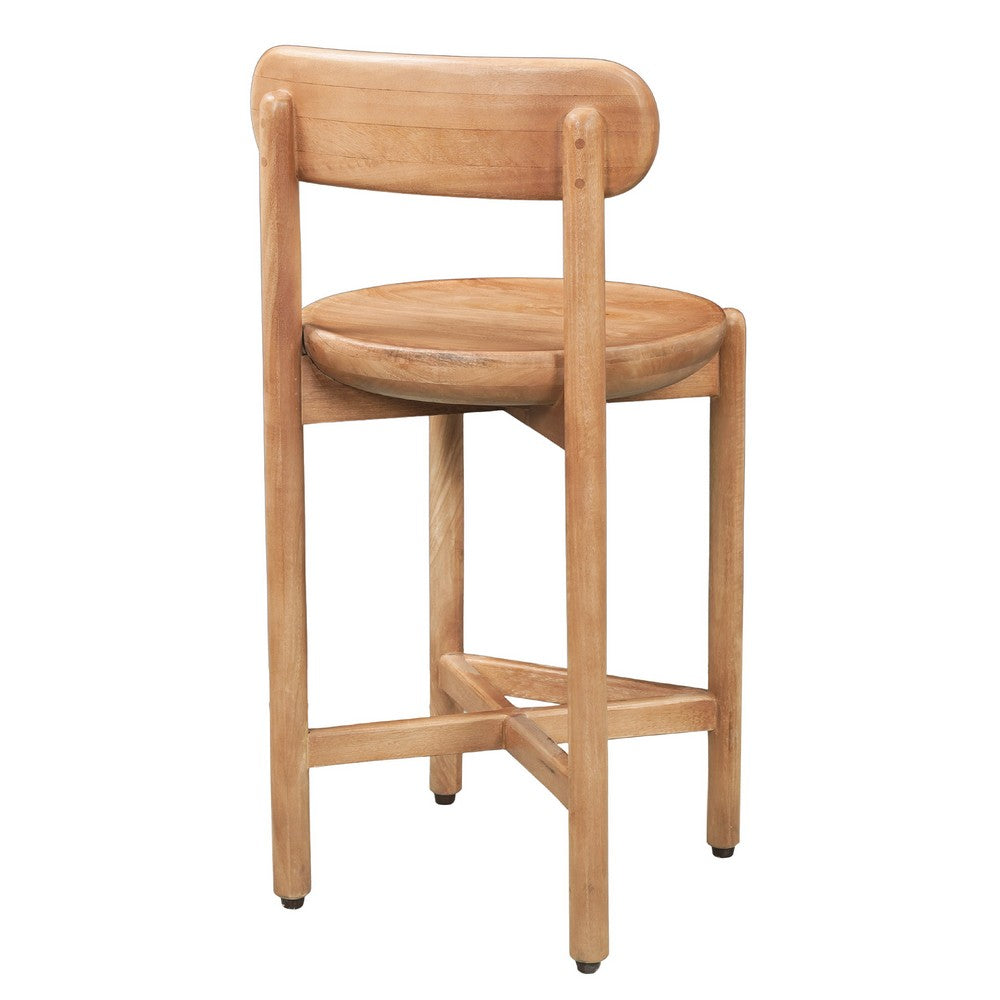 Maona Counter Stool Chair with Round Seat | Curved Open Back | Natural Brown Mango Wood By The Urban Port