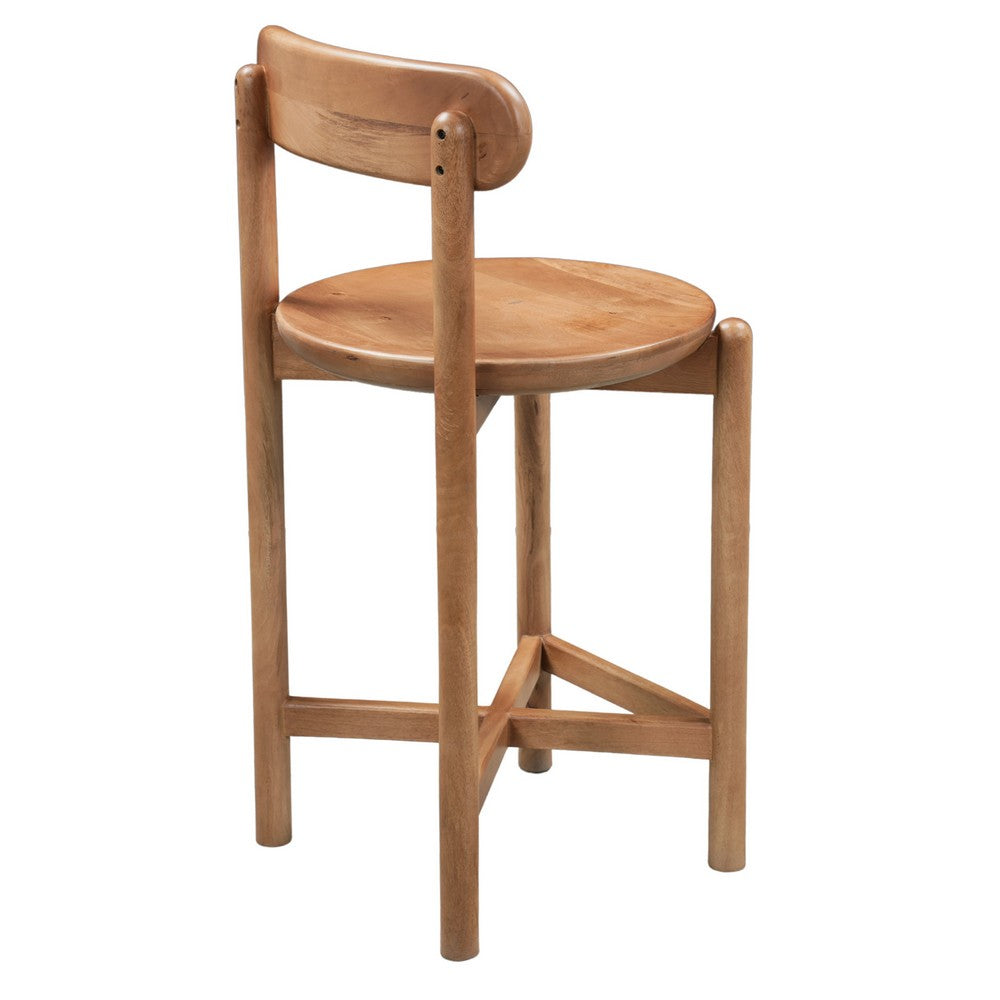 Maona Counter Stool Chair with Round Seat | Curved Open Back | Natural Brown Mango Wood By The Urban Port